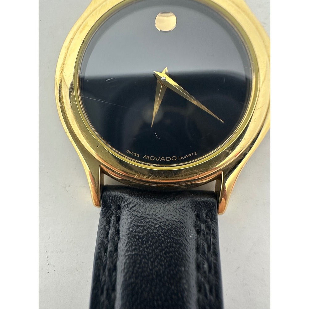 Movado Museum Watch 87-E4-0863 Gold Black Leather Swiss Quartz Minimalist Mens - Picture 2 of 5